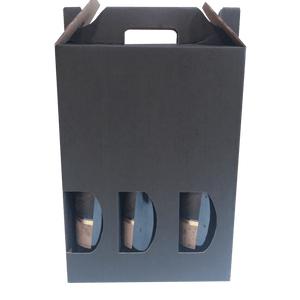 Caja Cartón con ventana 3 Botellas - Color Negro.