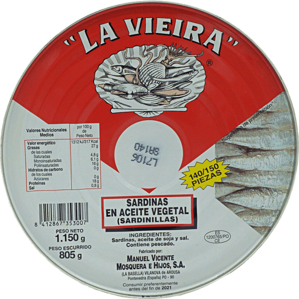 Sardinillas en Aceite Vegetal La Vieira 140/150 piezas 1150g.